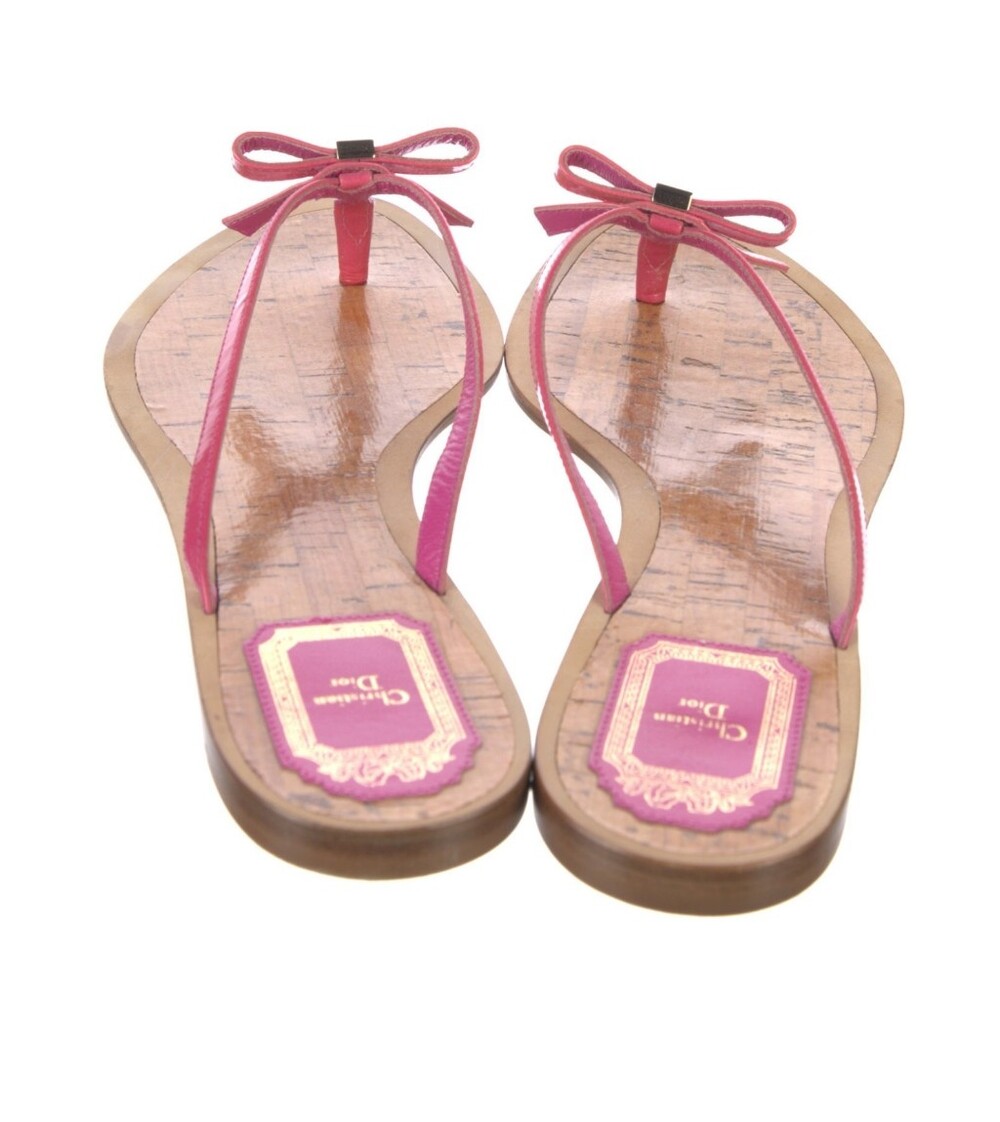 Dior Pink Bow Thong Sandals with Cork Footbed